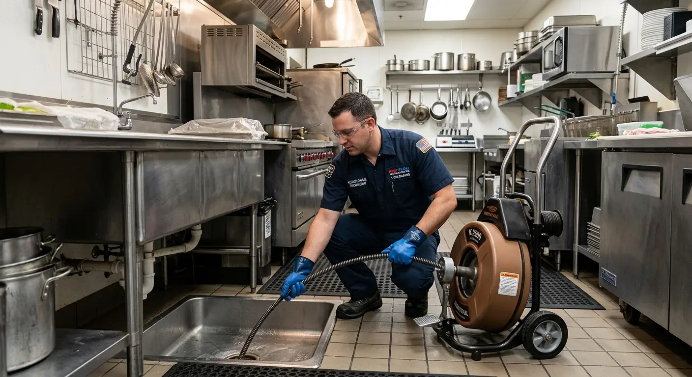 Commercial drain cleaning service in a restaurant kitchen in Union Grove